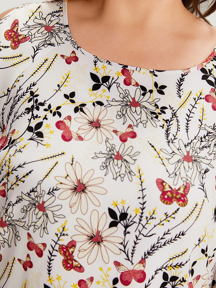 Plus Size Women Dailywear Plants Cut-Out Bell Sleeve Elbow-length sleeve Round Neck Elegant Blouses BloomChic 