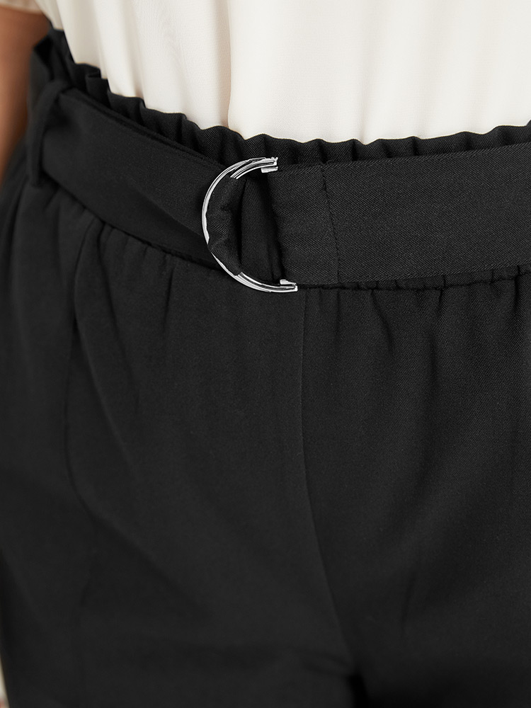 

Plus Size Supersoft Essentials Solid Pocket Buckle Detail Pants Women Black Office Straight Leg High Rise Work Pants BloomChic