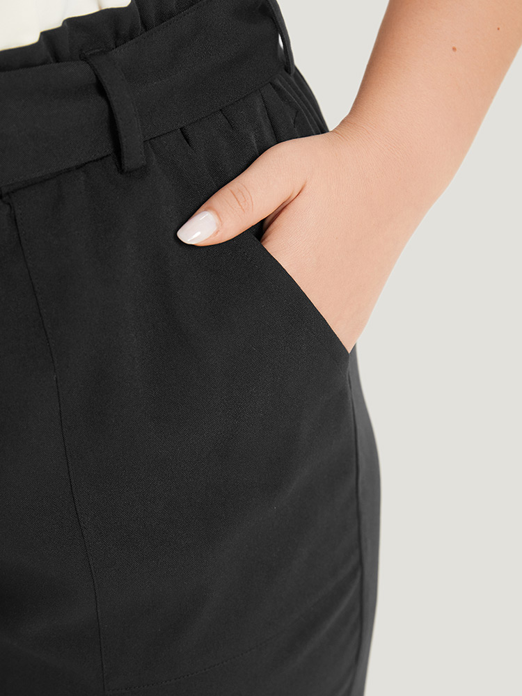 Plus Size Women Work Plain Belted High Rise Pocket Belt Office Pants BloomChic 