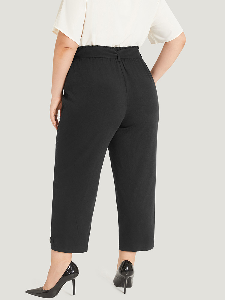 Plus Size Women Work Plain Belted High Rise Pocket Belt Office Pants BloomChic 