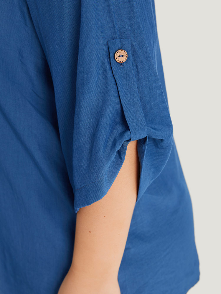 Plus Size Women Dailywear Plain Button Regular Sleeve Elbow-length sleeve V-neck Office Blouses BloomChic 