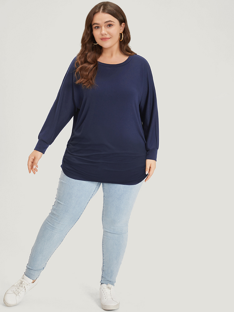 

Plus Size Supersoft Essentials Plain Crew Neck Dolman Sleeve Sweatshirt Women Indigo Casual Elastic cuffs Round Neck Everyday Sweatshirts BloomChic