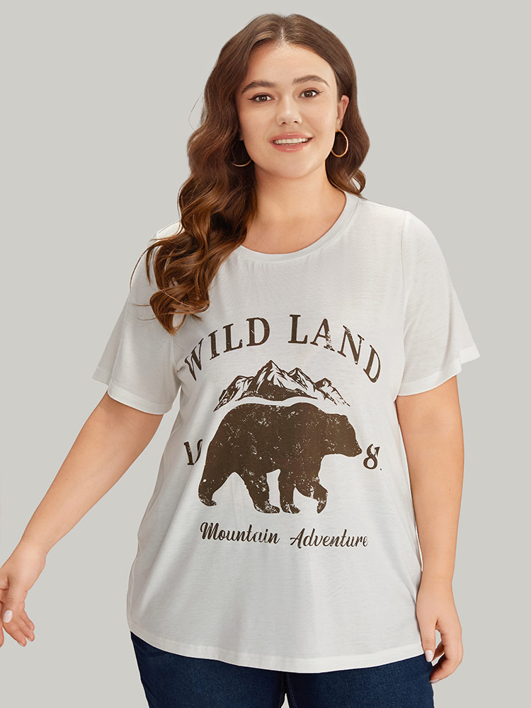 Plus Size Women Dailywear Animal Printed Regular Sleeve Short sleeve Round Neck Casual T-shirts BloomChic 