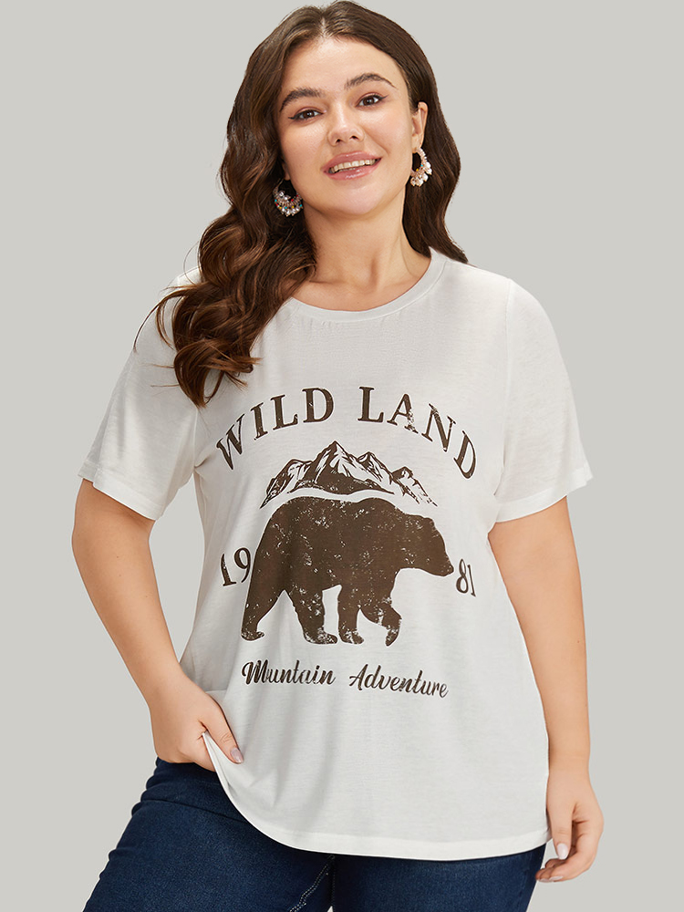 Plus Size Women Dailywear Animal Printed Regular Sleeve Short sleeve Round Neck Casual T-shirts BloomChic 