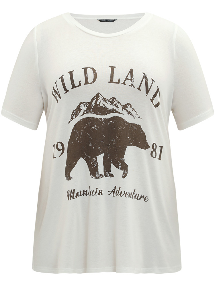 Plus Size Women Dailywear Animal Printed Regular Sleeve Short sleeve Round Neck Casual T-shirts BloomChic 
