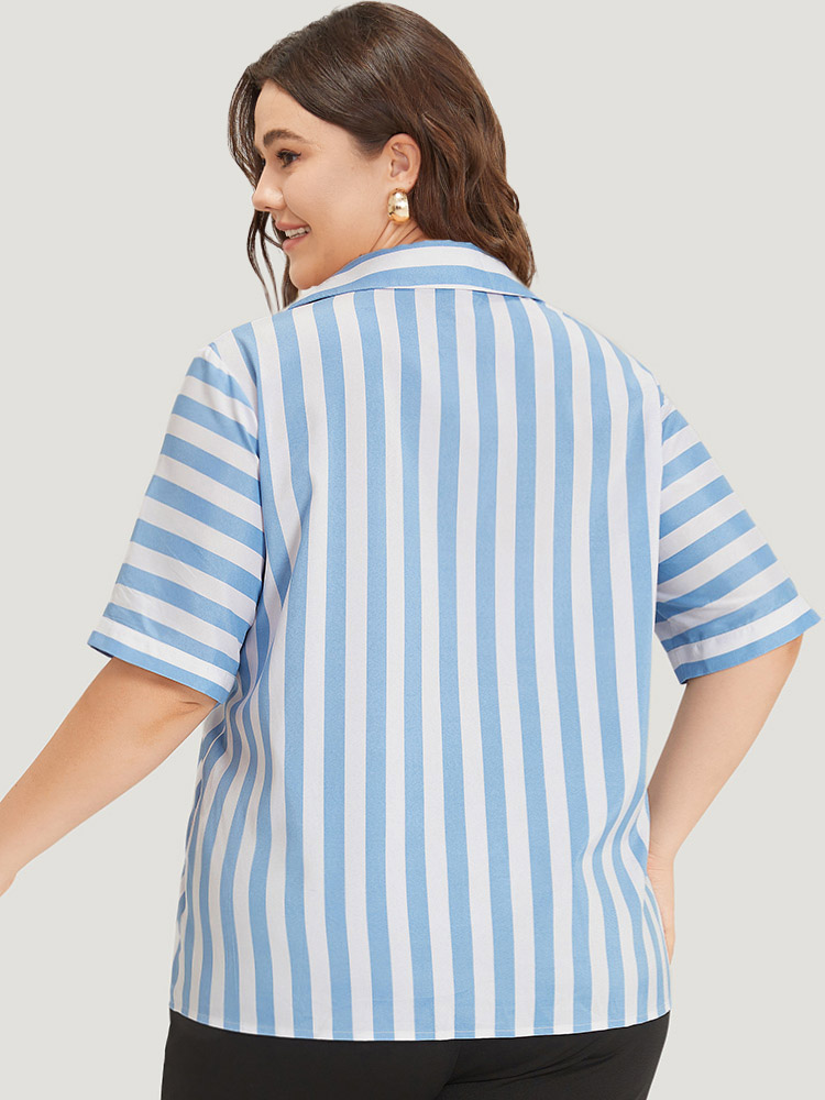 Plus Size Women Work Striped Regular Sleeve Half Sleeve Shirt collar Vacation Blouses BloomChic 