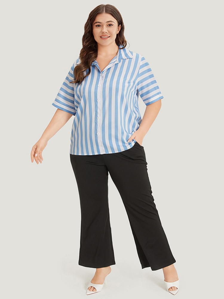 Plus Size Women Work Striped Regular Sleeve Half Sleeve Shirt collar Vacation Blouses BloomChic 
