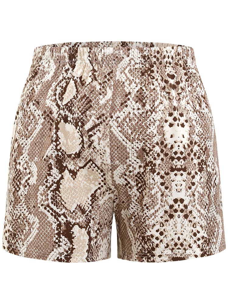 Snakeskin Print Elastic Waist Pocket Sleep Shorts BloomChic 