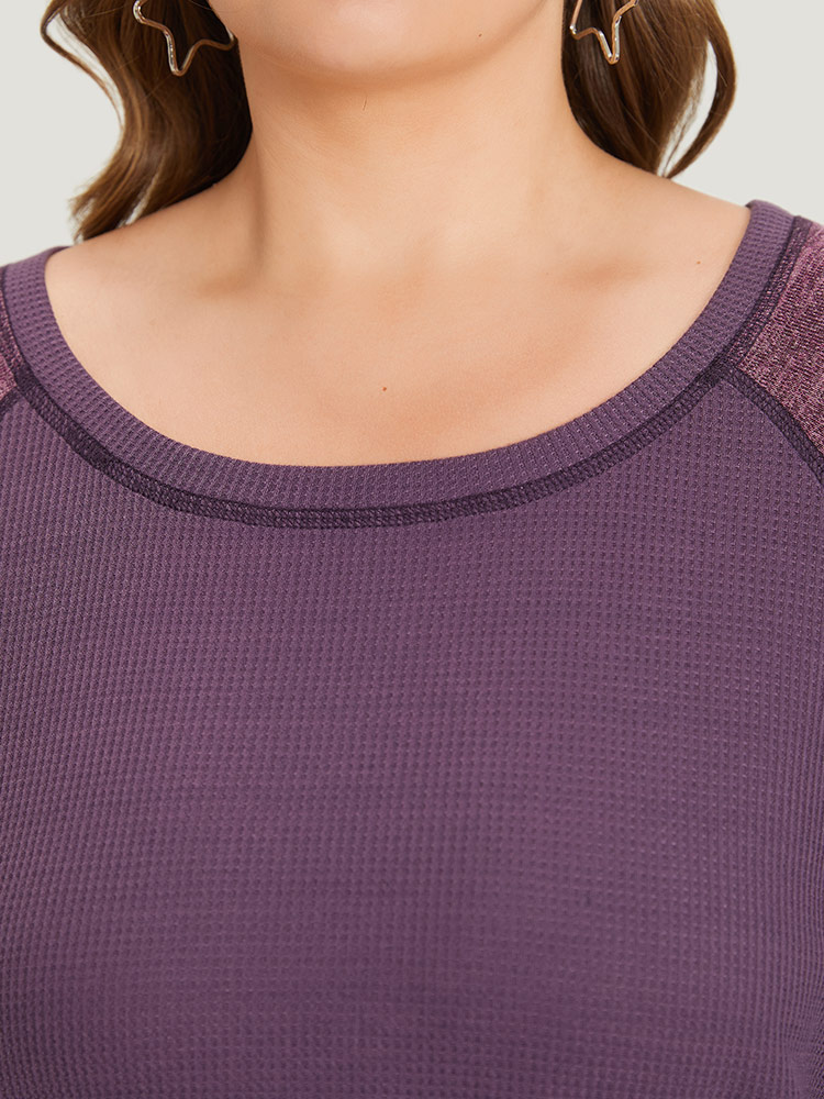 Plus Size Contrast Patchwork Heather Lantern Sleeve Sweatshirt Women Purple Casual Patchwork Round Neck Dailywear Sweatshirts BloomChic 10/M 