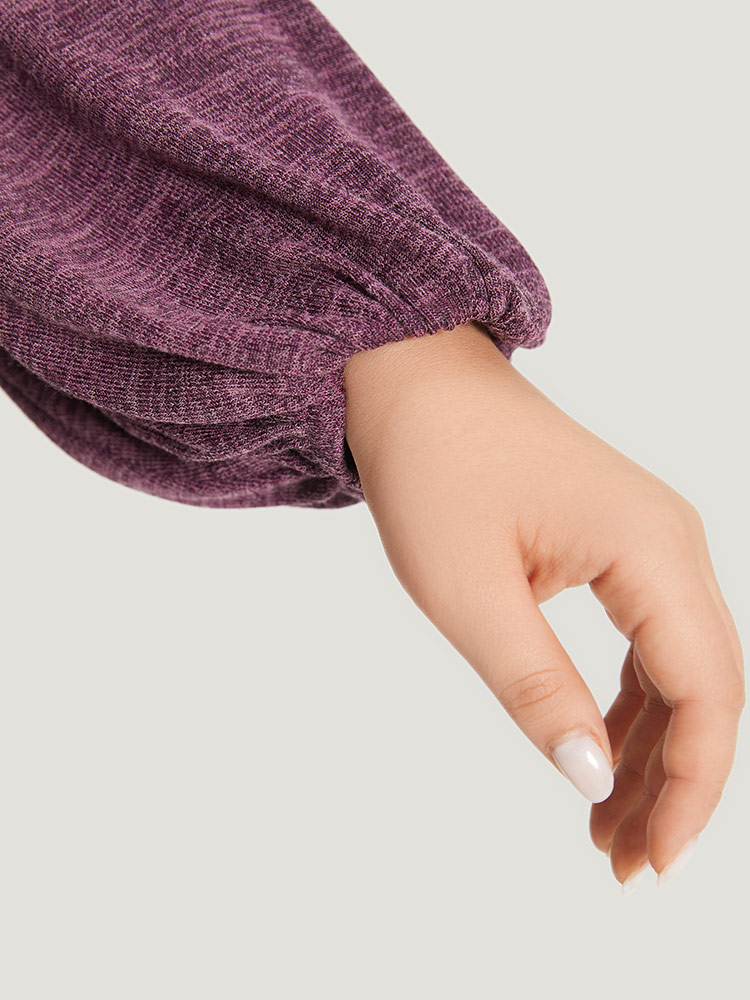 Plus Size Contrast Patchwork Heather Lantern Sleeve Sweatshirt Women Purple Casual Patchwork Round Neck Dailywear Sweatshirts BloomChic 10/M 