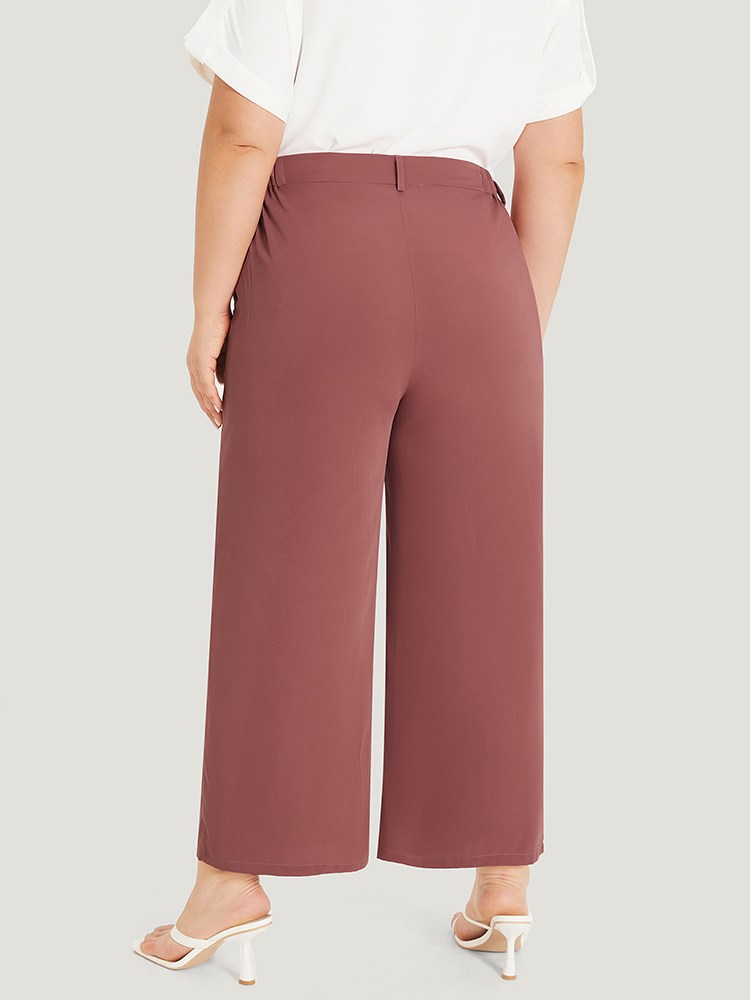 Plus Size Women Work Plain Elastic Waist High Rise Office Pants BloomChic 