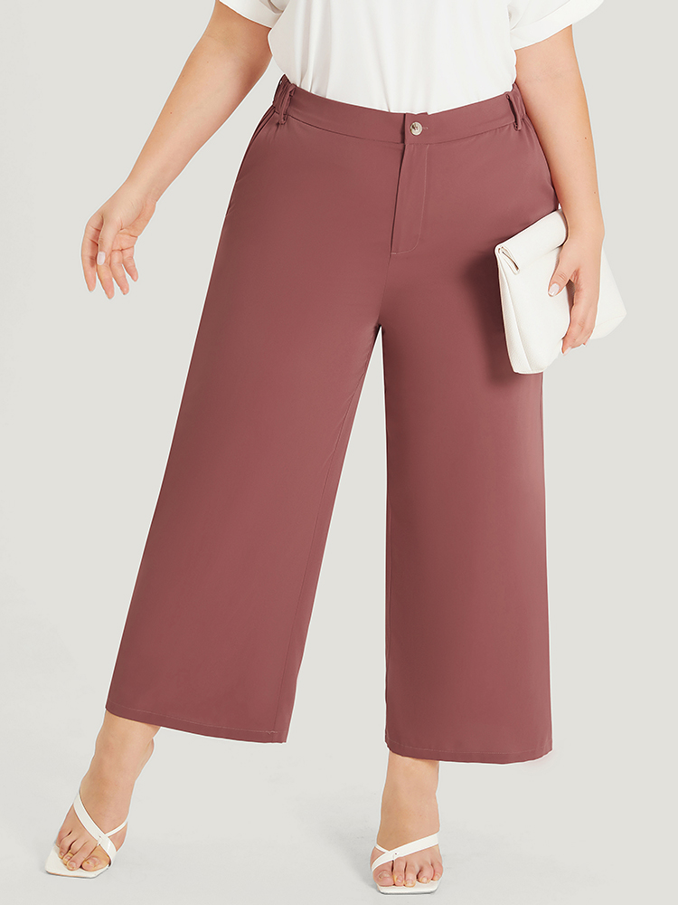 Plus Size Women Work Plain Elastic Waist High Rise Office Pants BloomChic 