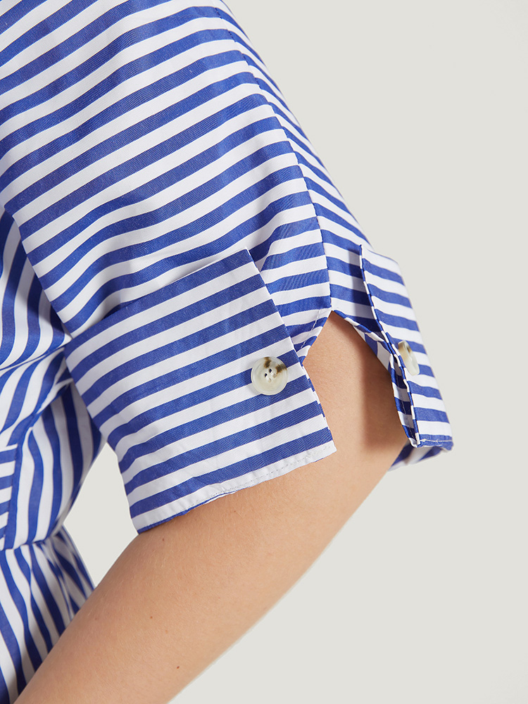 Plus Size Women Dailywear Striped Texture Regular Sleeve Half Sleeve V-neck Pocket Elegant Dresses BloomChic 