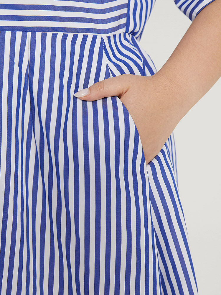 Plus Size Women Dailywear Striped Texture Regular Sleeve Half Sleeve V-neck Pocket Elegant Dresses BloomChic 
