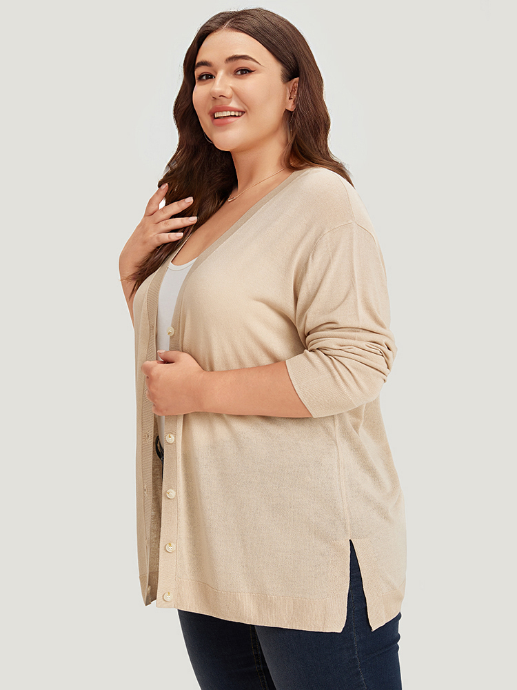 

Plus Size Supersoft Essentials Solid Button Through Loose Cardigan Apricot Women Casual Loose Long Sleeve Everyday Cardigans BloomChic