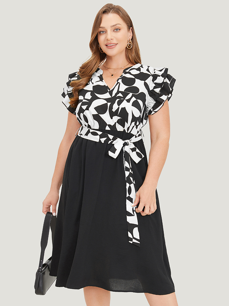 Plus Size Women Work Plain Plain Sleeveless Cap Sleeve Notched collar Pocket Belt Office Dresses BloomChic 