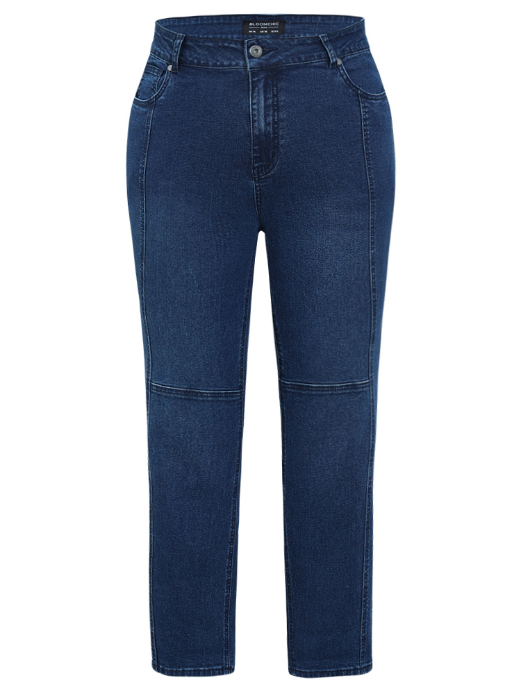 Plus Size Women Dailywear Patchwork High stretch Straight Leg Dark Wash Casual Jeans BloomChic 