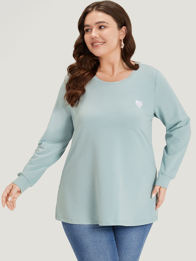 Plus Size Women Dailywear Heart Print Elastic cuffs Regular Regular Sleeve Long Sleeve Round Neck Elegant Sweatshirts BloomChic 