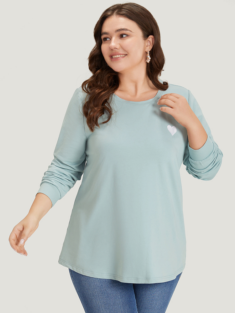 Plus Size Women Dailywear Heart Print Elastic cuffs Regular Regular Sleeve Long Sleeve Round Neck Elegant Sweatshirts BloomChic 
