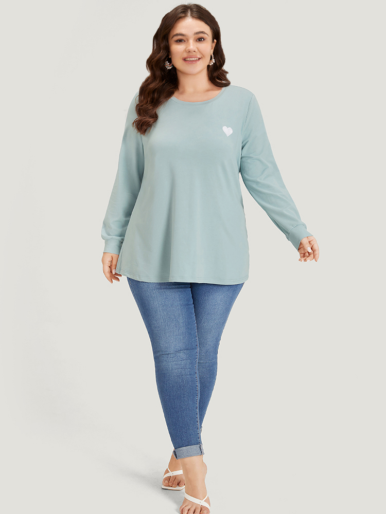 Plus Size Women Dailywear Heart Print Elastic cuffs Regular Regular Sleeve Long Sleeve Round Neck Elegant Sweatshirts BloomChic 