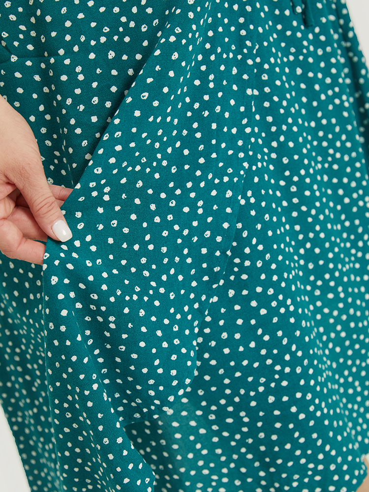 Plus Size Women Dailywear Polka Dot Cross straps Ruffle Sleeve Cap Sleeve V-neck Pocket Elegant Dresses BloomChic 