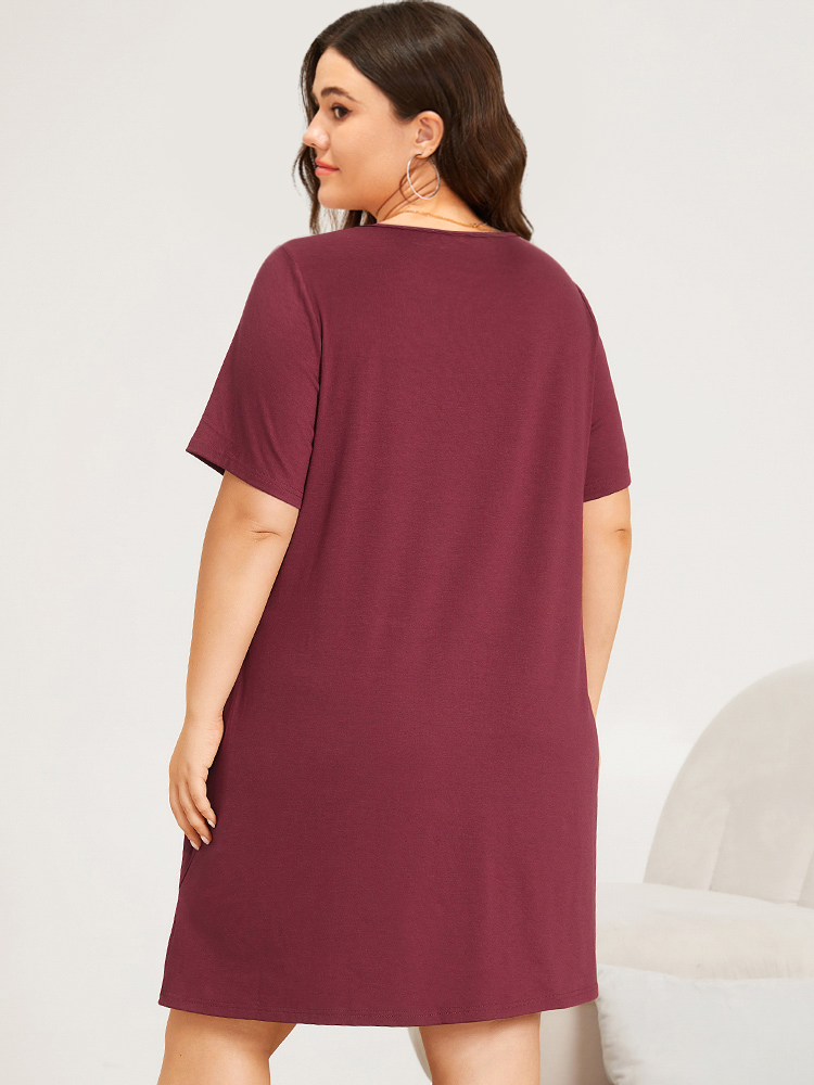 Heart Print Ruffle Hem Crew Neck Sleep Dress BloomChic 