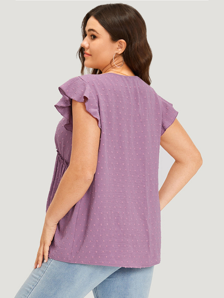 Plus Size Women Dailywear Plain Texture Ruffle Sleeve Cap Sleeve V-neck Elegant Tank Tops Camis BloomChic 