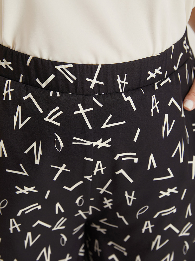 

Plus Size Geometric Print Pocket Loose Midi Pants Women BlackFlower Office Straight Leg High Rise Work Pants BloomChic