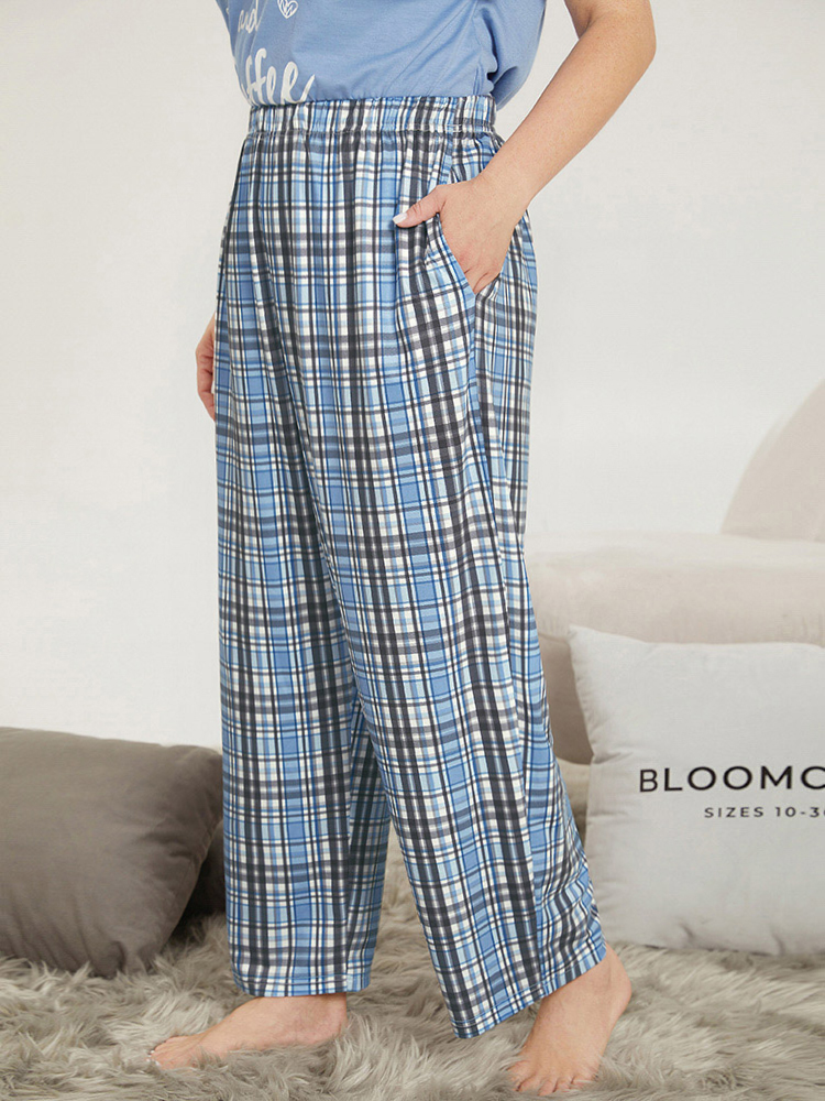 Plaid Pocket Elastic Waist Sleep Pants BloomChic 