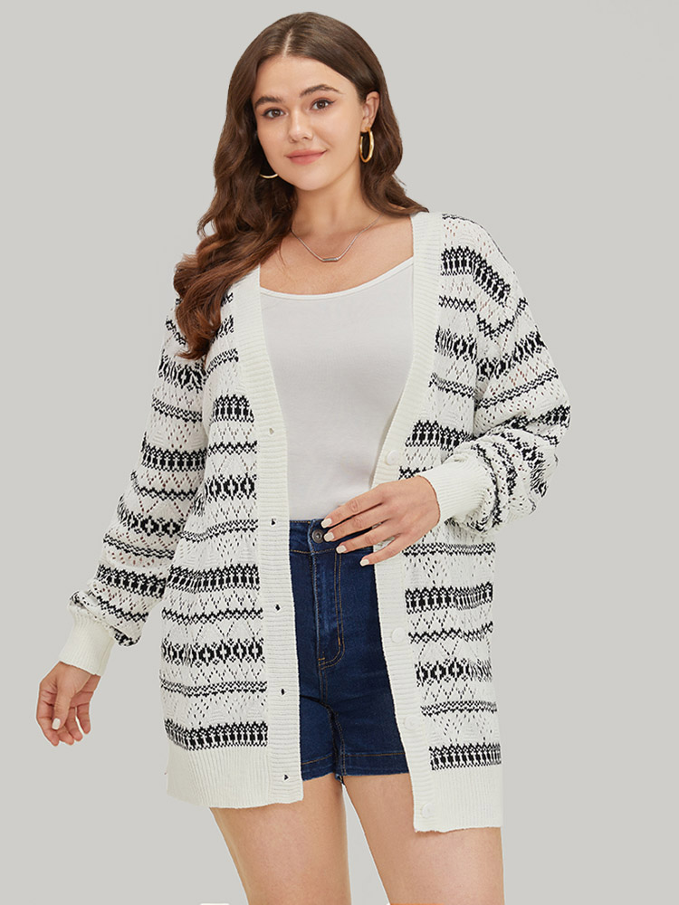 Geometric Striped Button Through Patchwork Cardigan BloomChic 