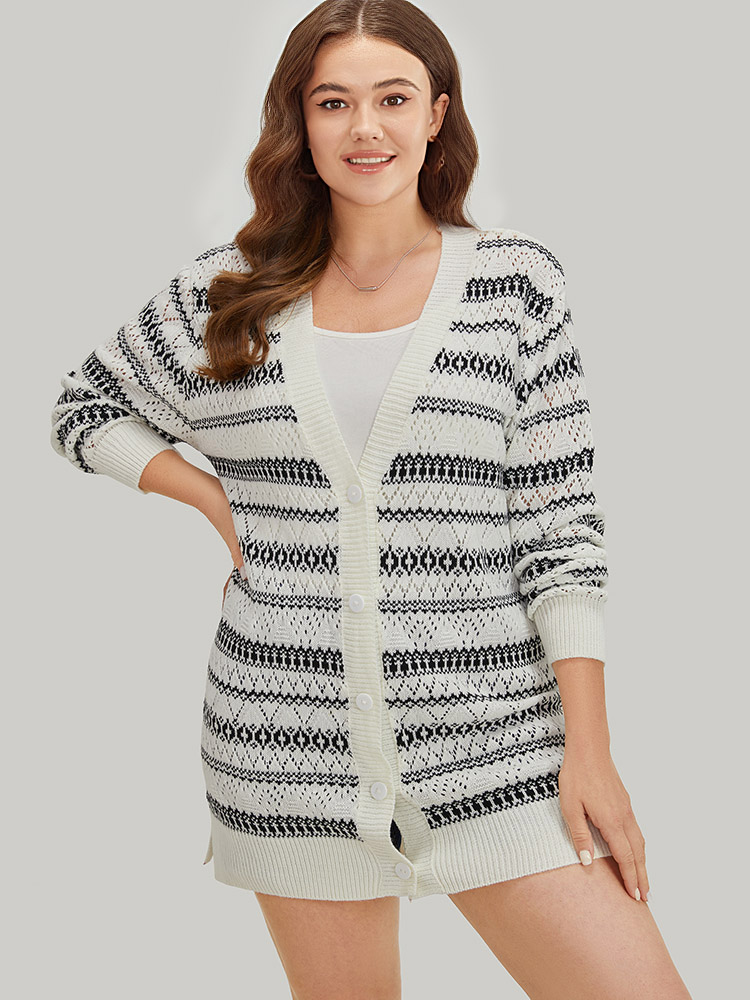 Geometric Striped Button Through Patchwork Cardigan BloomChic 