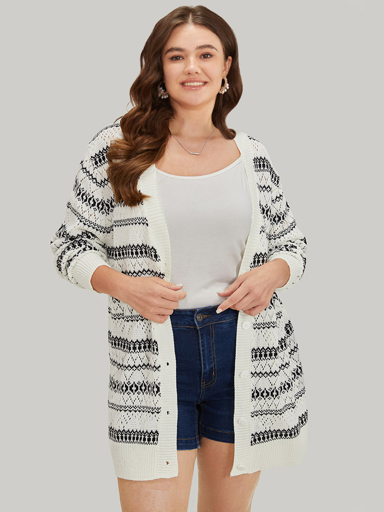 Geometric Striped Button Through Patchwork Cardigan BloomChic 
