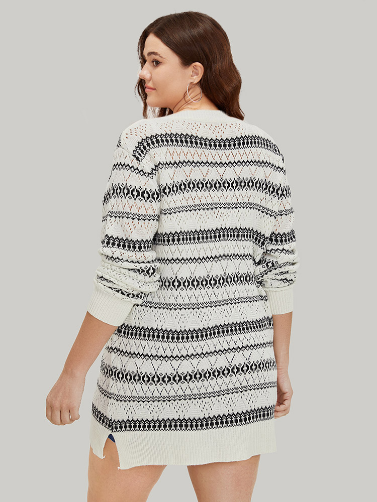 Geometric Striped Button Through Patchwork Cardigan BloomChic 