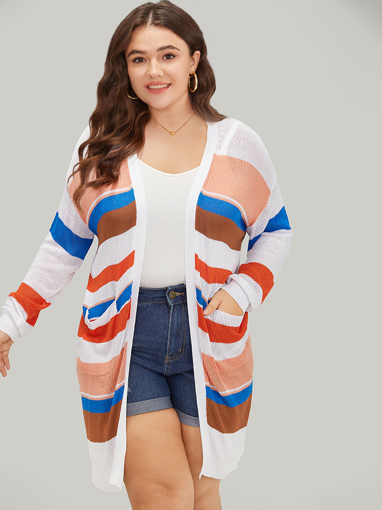 Colorblock Contrast Pocket Tunic Open Front Cardigan BloomChic 