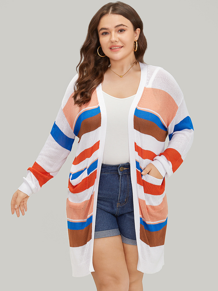 Colorblock Contrast Pocket Tunic Open Front Cardigan BloomChic 