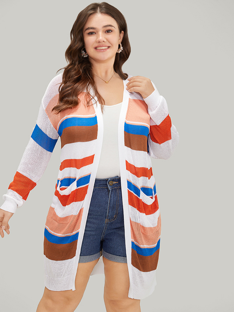 Colorblock Contrast Pocket Tunic Open Front Cardigan BloomChic 