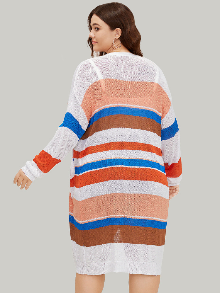 Colorblock Contrast Pocket Tunic Open Front Cardigan BloomChic 