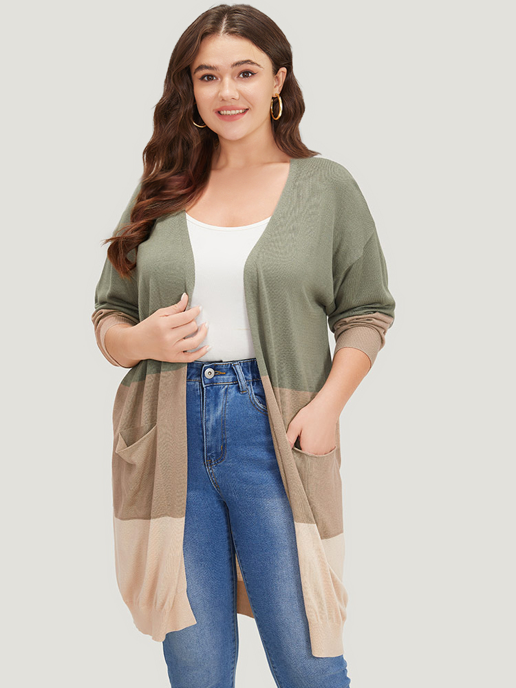 

Plus Size Supersoft Essentials Colorblock Pocket Tunic Cardigan Sage Women Casual Loose Long Sleeve Everyday Cardigans BloomChic