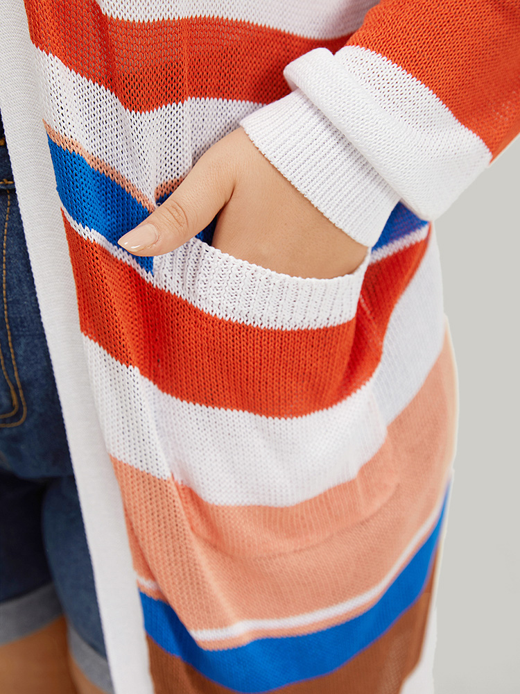 Colorblock Contrast Pocket Tunic Open Front Cardigan BloomChic 