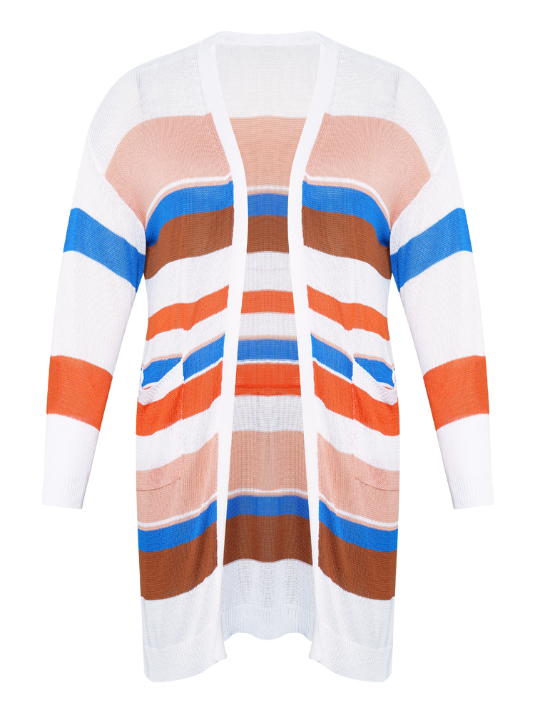 Colorblock Contrast Pocket Tunic Open Front Cardigan BloomChic 