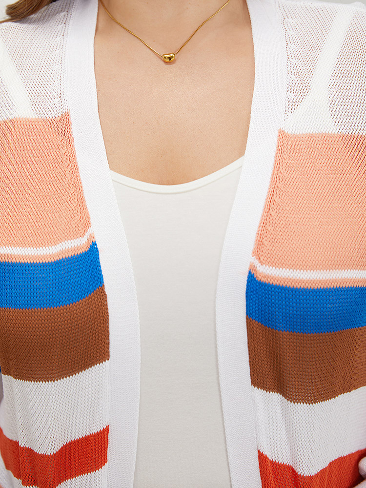 Colorblock Contrast Pocket Tunic Open Front Cardigan BloomChic 