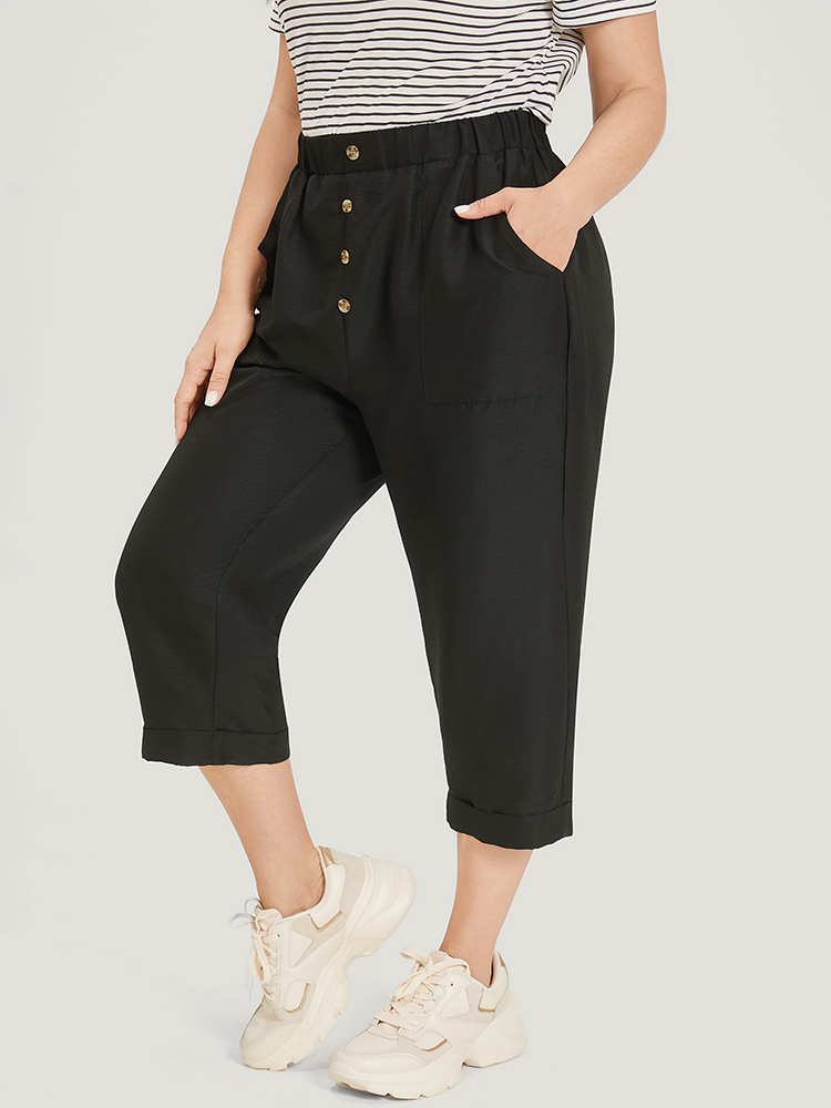 Plus Size Women Dailywear Plain Plain High Rise Pocket Casual Pants BloomChic 