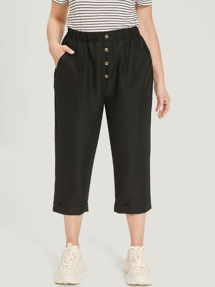 Plus Size Women Dailywear Plain Plain High Rise Pocket Casual Pants BloomChic 