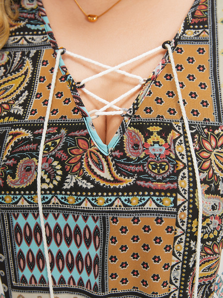 Plus Size Women Dailywear Bohemian Print Patchwork Sleeveless Sleeveless V-neck Pocket Vacation Dresses BloomChic 