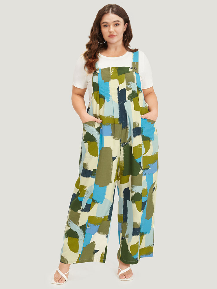 

Plus Size Multicolor Colorblock Contrast Pocket Plicated Detail Cami Jumpsuit Women Elegant Sleeveless Spaghetti Strap Dailywear Loose Jumpsuits BloomChic