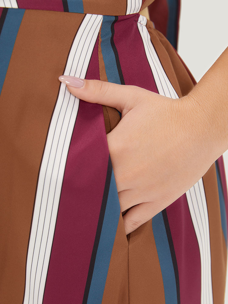 Plus Size Women Dailywear Striped Slit Sleeveless Sleeveless Spaghetti Strap Pocket Elegant Dresses BloomChic 