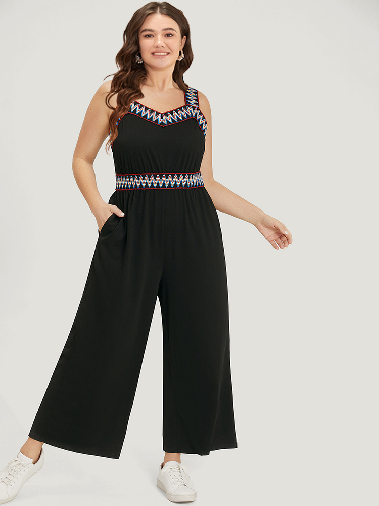 Plus Size Women Dailywear Patchwork Plain Regular Pocket Casual Jumpsuits BloomChic 
