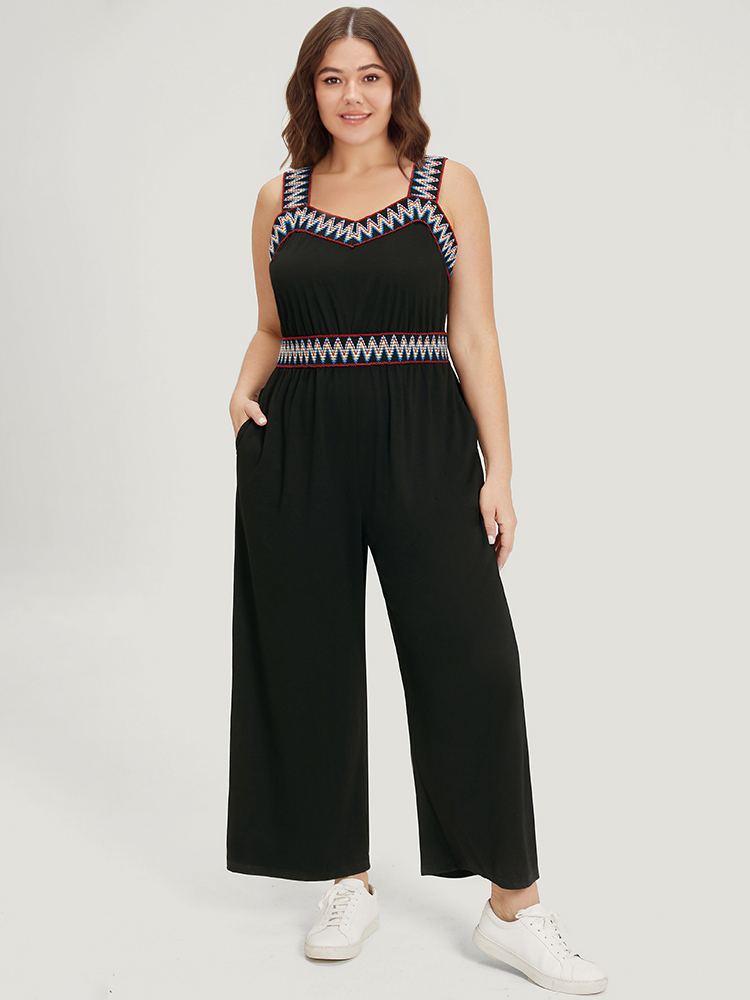 Plus Size Women Dailywear Patchwork Plain Regular Pocket Casual Jumpsuits BloomChic 
