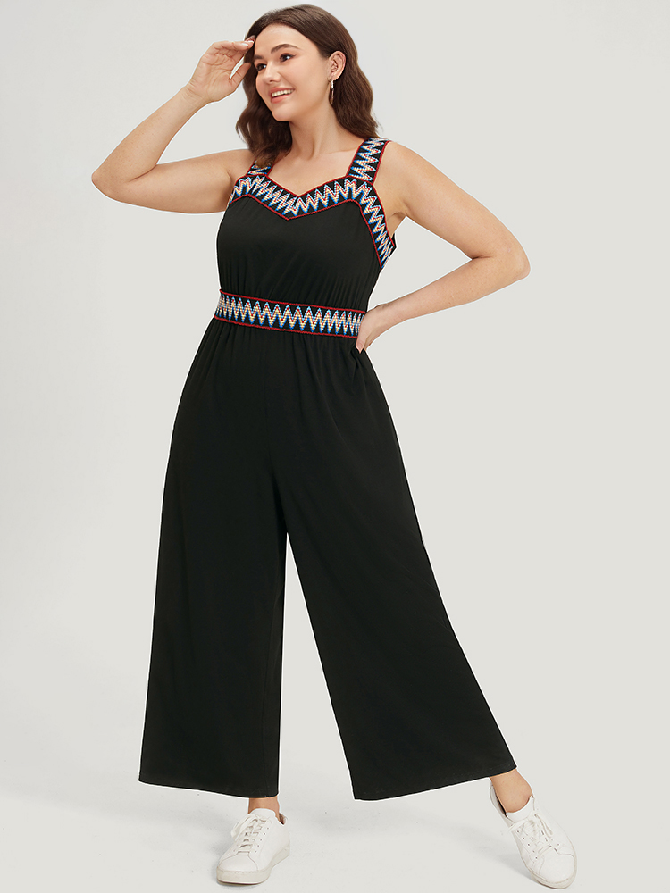 

Plus Size Black Contrast Trim Pocket Patchwork Cami Jumpsuit Women Casual Sleeveless Spaghetti Strap Dailywear Loose Jumpsuits BloomChic