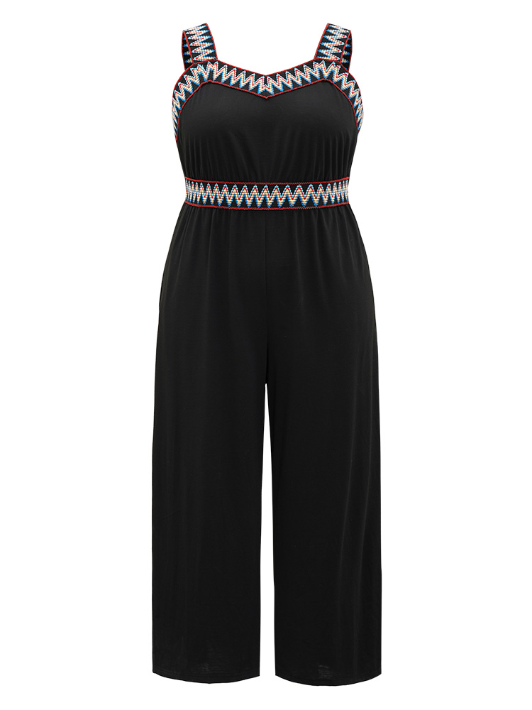 Plus Size Women Dailywear Patchwork Plain Regular Pocket Casual Jumpsuits BloomChic 